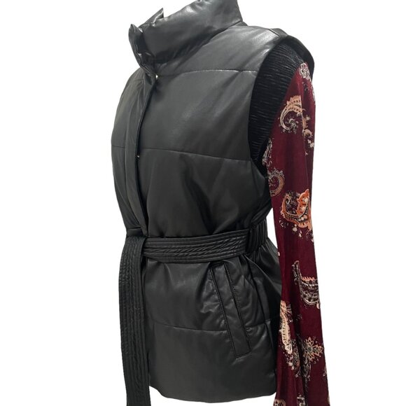 Marc New York Women's Black Puffer Vest Belted Sleeveless S Winter Urban Chic - Picture 7 of 10